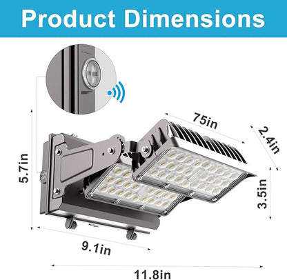 Lightdot 2Pack 250W LED Wall Pack Lights, 360° Adjustable Panel with Dusk to Dawn Photocell, 37500Lm 5000K, IP65 Waterproof & Advanced Heat Dissipation Outdoor Security Lighting(Height:20~35ft)