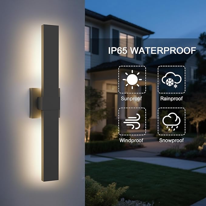 LamQee 23.6 In Aluminum Long Outdoor Wall Lights, 3000K 1303LM LED Waterproof IP65, Modern Exterior Lighting Fixture Linear Outdoor Sconce Wall Mount Outside Lighting for House Porch Patio Garage Door