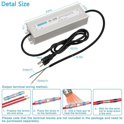LED Driver 24V250W Waterproof Power Supply AC90-120V to DC24V10.4A Waterproof Low Voltage Transformer Suitable for Indoor and Outdoor LED Light Strips and Any 24V DC High-End Devices