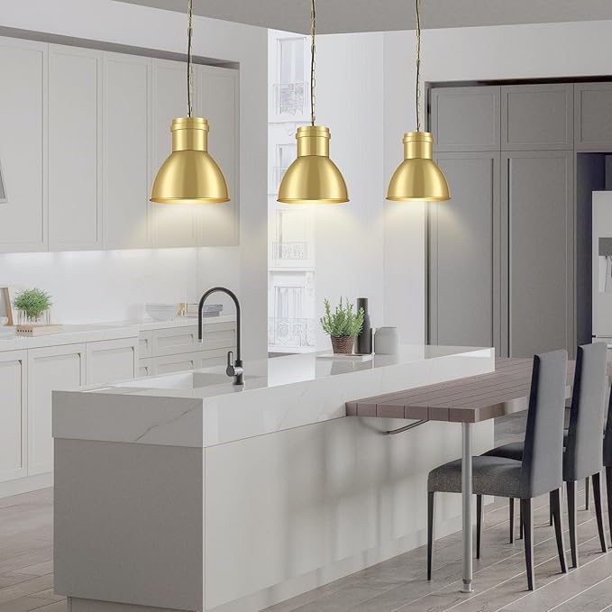 BoostArea Gold Pendant Lights Kitchen Island, 10.6" Large Metal Shade and 70.9'' Adjustable Height, Modern Pendant Lighting Fixtures,Farmhouse Hanging Pendant Light for Kitchen Island/Bar,No E26 Bulb