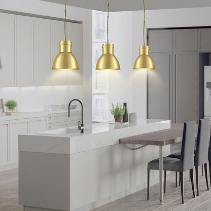 BoostArea Gold Pendant Lights Kitchen Island, 10.6" Large Metal Shade and 70.9'' Adjustable Height, Modern Pendant Lighting Fixtures,Farmhouse Hanging Pendant Light for Kitchen Island/Bar,No E26 Bulb