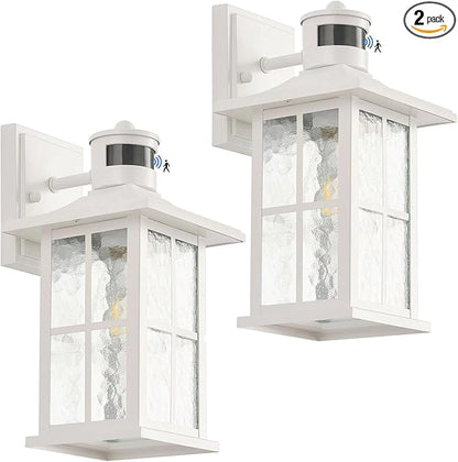 2 Pack Motion Sensor Porch Lights Dusk to Dawn Outdoor Wall Lantern White Exterior Sconce Lighting Fixtures Waterproof Outside Garage Lamp Wall Mount for House Patio Front Door