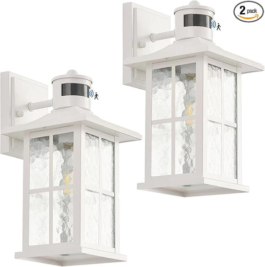 2 Pack Motion Sensor Porch Lights Dusk to Dawn Outdoor Wall Lantern White Exterior Sconce Lighting Fixtures Waterproof Outside Garage Lamp Wall Mount for House Patio Front Door