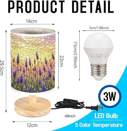Lavender Table Lamp LED 3-Color Pressed Bedside, Lavender Shade Lamp with Wood Base for Bedroom Living Room Desk Office TL01