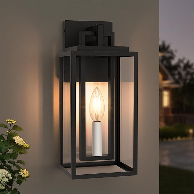 Modern Outdoor Wall Lights, 14In Exterior Lighting Fixtures with White E12 Base, Wall Mount Lantern Waterproof Outside Sconce for House Porch Patio Yard Front Door
