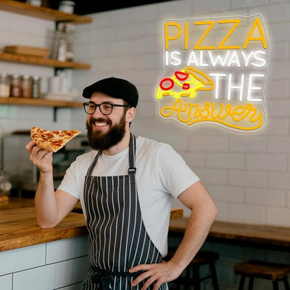Pizza Is Always The Answer Neon Sign, Dimmable LED Neon Light Art Decorative, Pizza Led Light Neon Signs for Wall Decor