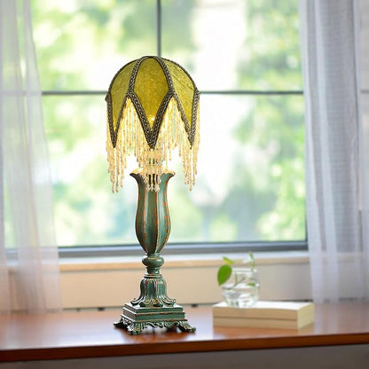 Tassel lampshade - Retro country style green bead tassel lampshade,18cm artistic atmosphere replacement lamp accessory for living room