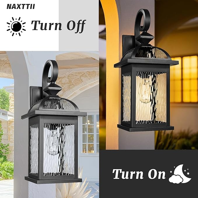 Outdoor Sconce Lights Waterproof Outside Light Fixtures for House Matte Black Finish Water Ripple Glass 21 Inch Large Garage Outdoor Wall Lamp E26 Socket