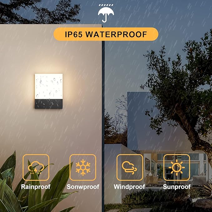 Modern Outdoor Led Wall Light, 24W 3000K Wall Porch & Patio Light,Exterior Hardwired Wall Light Fixtures,IP65 Waterproof Square Wall Lamp for Garage, Front Door,House Yard(Black,4-Pack)