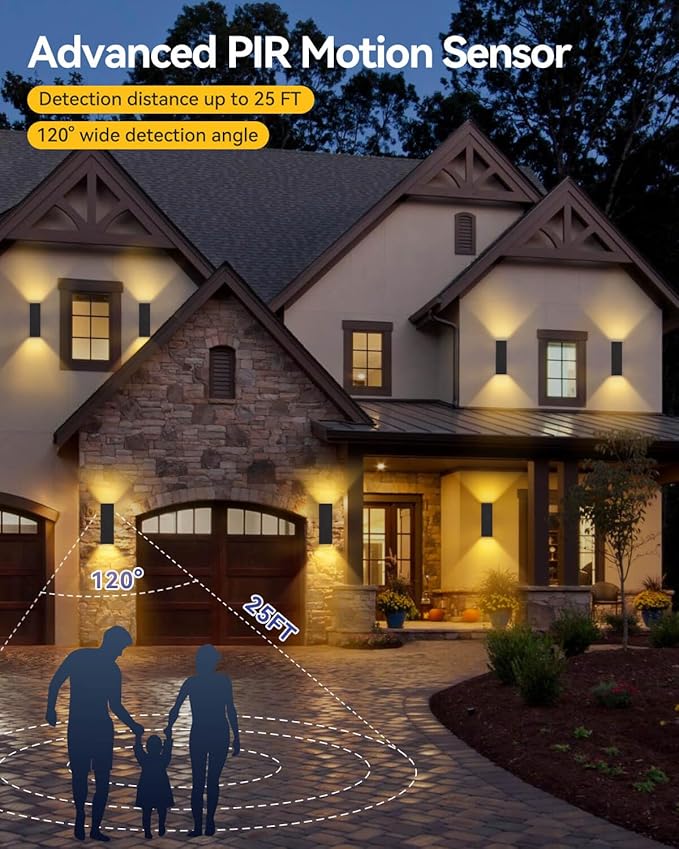 KIZON Motion Sensor Outdoor Lights 2 Pack, Dusk to Dawn Outdoor Lighting Porch Lights, Matte Black Exterior Lighting Fixtures with E26 Base, Waterproof Motion Detector Lights for Outside