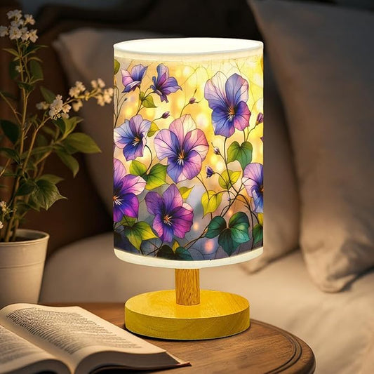 Violet Table Lamp LED 3-Color Pressed Bedside, Violet Shade Lamp with Wood Base for Bedroom Living Room Desk Office