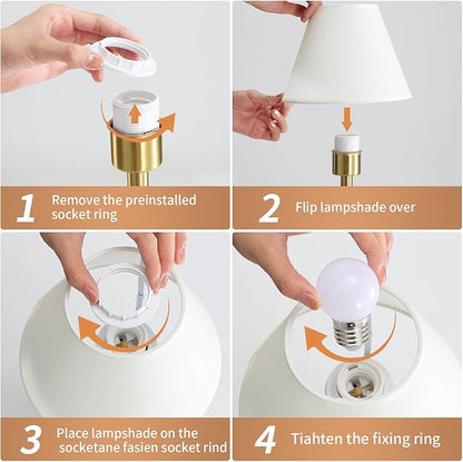Cordless Table Lamp,Portable Fabric Shade LED Desk Lamps,5200mAh Battery Operated, 3 Color Stepless Dimming Up, for Restaurant, Bedroom,Camping,Coffee Shop,Bar,Night Light (Brass)