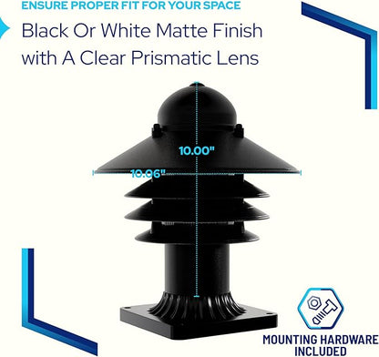 KASTLITE Nautical Pier Mount Outdoor Lighting Fixture - Rust & Waterproof Non-Metallic Coastal Lantern - Fits 3" Poles - UL Listed Patio Fence Porch Deck & Dock Light - USA Made, Short, Matte Black
