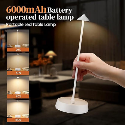 Cordless Table Lamp Rechargeable, Battery Operated 6000mAh Desk Lamp Touch Dimmable Lamp Outdoor Waterproof Portable Wireless Table Light, Small Table Lamp for Restaurant Bar/Outdoor(White-2PC)