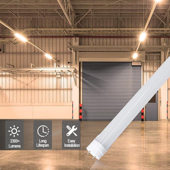 LightingWill LED T8 Light Tube 4FT, Warm White 3000K-3500K, Dual-End Powered Ballast Bypass, 2000Lumen 18W (40W Equivalent Fluorescent Replacement), Frosted Cover, AC85-265V Lighting Fixture, 1Pack