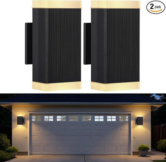 Outdoor Wall Light, ZUUKOLE Waterproof Exterior Wall Sconce, Anti-Rust Aluminum Wall Mount Lighting Rectangular Design – Up Down Lights Outdoor for Porch, Patio or Garage, 2 Pack