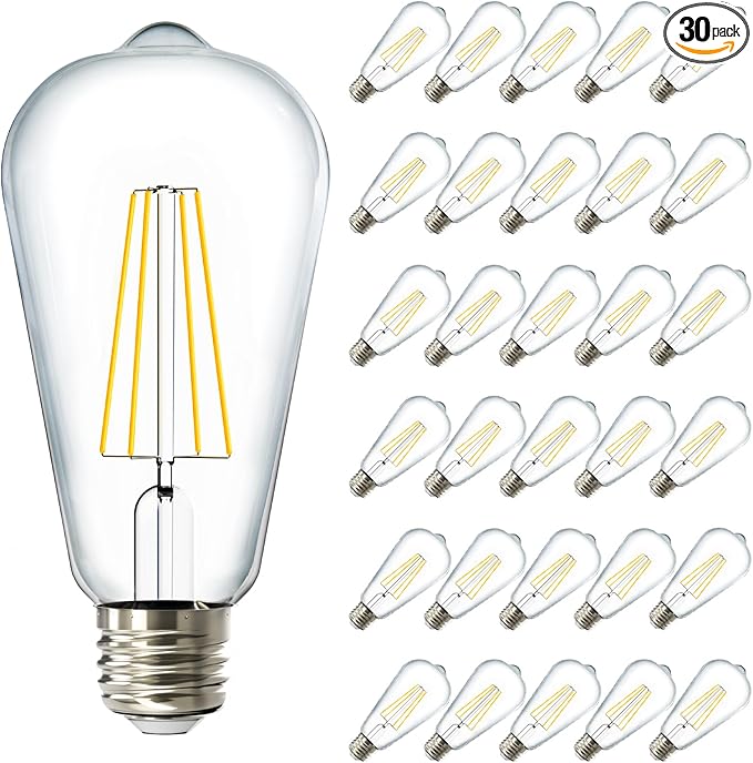 Sunco 30 Pack Edison Bulbs LED ST64, Clear Vintage Filament Waterproof Bulb, 800 LM, 8W (60W Equivalent), ST19, 5000K Daylight, E26 Medium Base, Decorative Dimmable UL