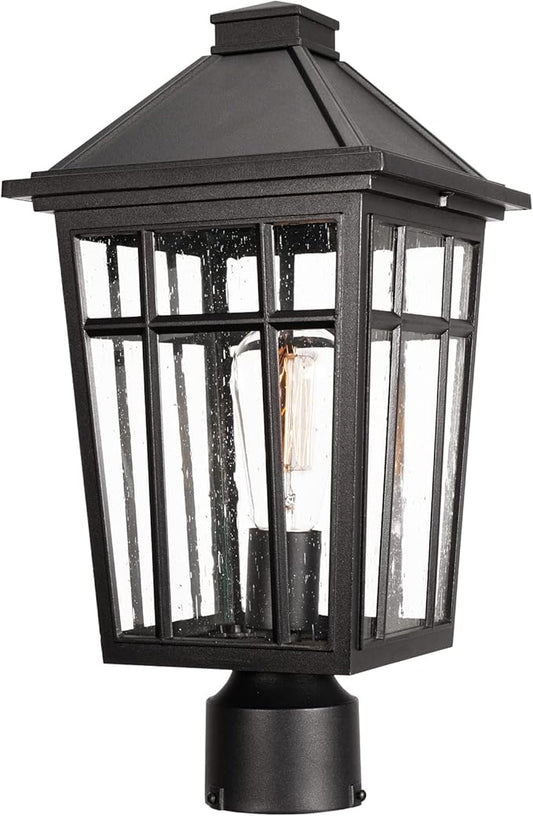 Darkaway Large Outdoor Post Lights Lamp Post Light Fixture, 17inch Waterproof Aluminum Post Lamp with Glass, Fence Deck Lighting for Garden, Patio, Pathway (Large，Black)