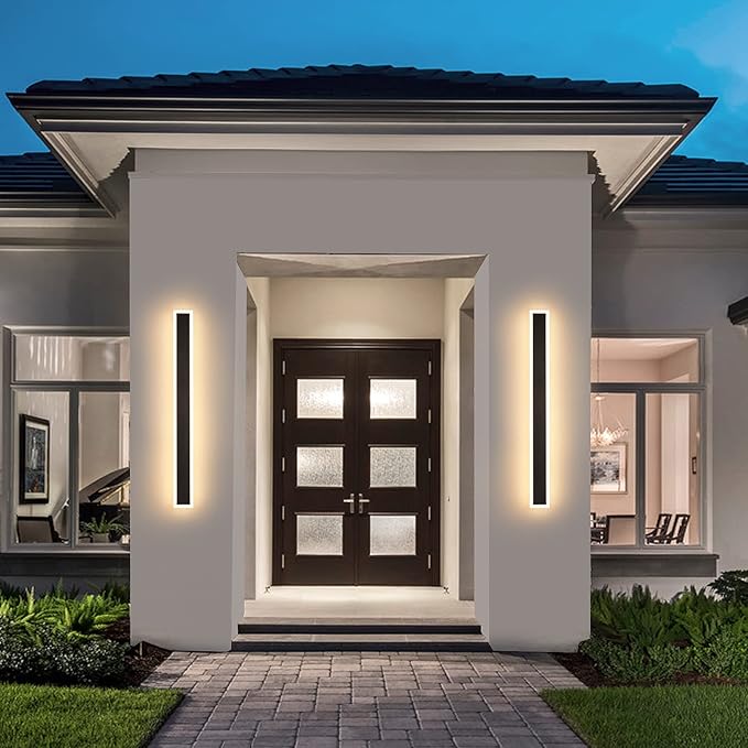 Modern Outdoor Lights 39.4in 3000-6000K Outdoor Wall Sconce 20W Porch & Patio Light Frosted White Acrylic Exterior Light Fixture Watetproof Suitable for Garage,Entry,House