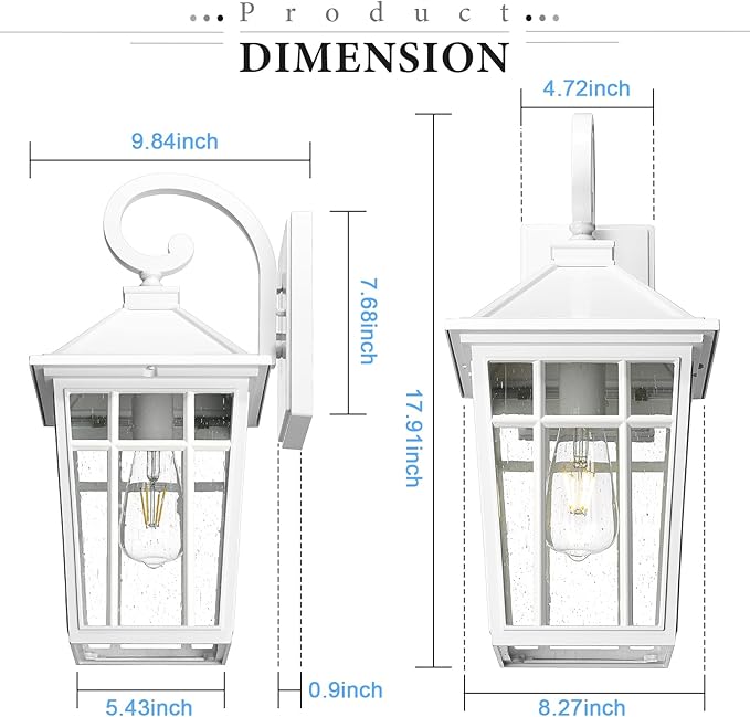 Darkaway Large Outdoor Wall Lights for House, 18inch Exterior Lighting Fixtures Wall Mount Outdoor Porch Lights Waterproof White Outdoor Sconce Lights with Seeded Glass for Patio Hallway Garage