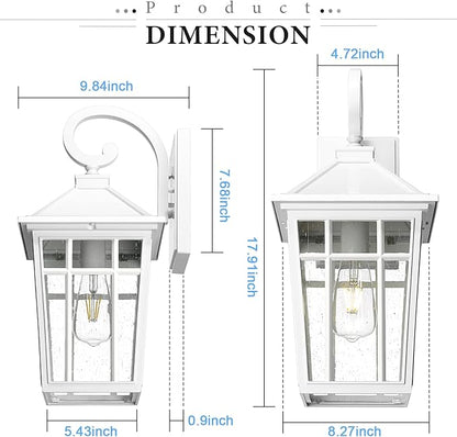 Darkaway Large Outdoor Wall Lights for House, 18inch Exterior Lighting Fixtures 2pcs Wall Mount Outdoor Porch Lights White Outdoor Sconce Lights with Seeded Glass for Hallway Garage
