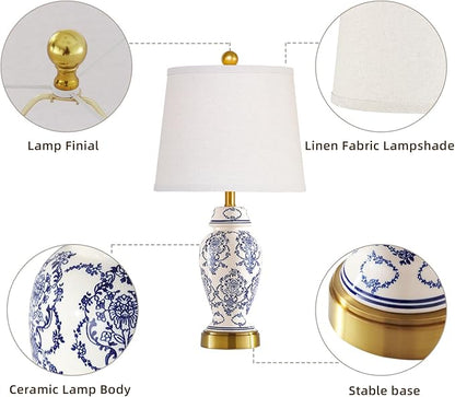RORIANO Chinoiserie Ceramic Table Lamps Set of 2 for Living Room Bedroom Bedside, Traditional Blue Porcelain Classic Table Lamp for Nightstand Entryway, 2 LED Bulbs Included
