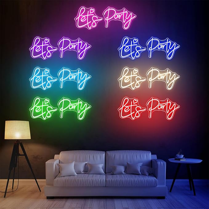 Colorful Super Large Let's Party Neon Sign for Bedroom Wall Super Neon Sign for Wall Decor for Bachelorette Party, Engagement Party, Birthday Party,Wedding Party