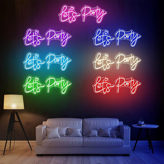 Colorful Super Large Let's Party Neon Sign for Bedroom Wall Super Neon Sign for Wall Decor for Bachelorette Party, Engagement Party, Birthday Party,Wedding Party