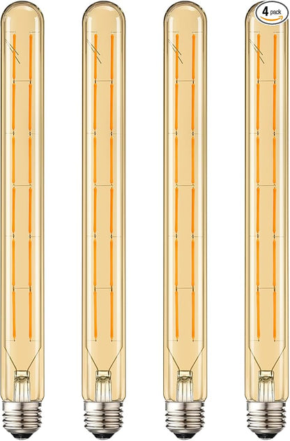Leools T300 Led Long Bulbs,12W Dimmable Tubular Bulb,100 Watt Equivalent,E26 Edison Style Vintage LED Filament Light Bulb,Amber Glass,2700K Warm White,11.8inch(300mm) Tall T10 Light Bulbs,4-Pack.
