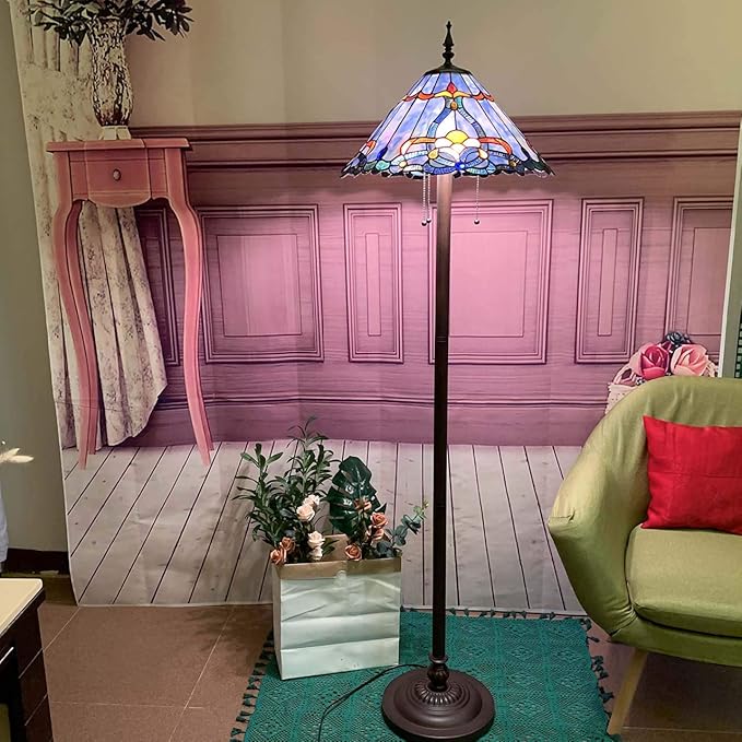 Bieye L10687 Baroque Tiffany Style Stained Glass Floor Lamp for Living Room Home Decoration, 3-Lights, 18" W x 63" H