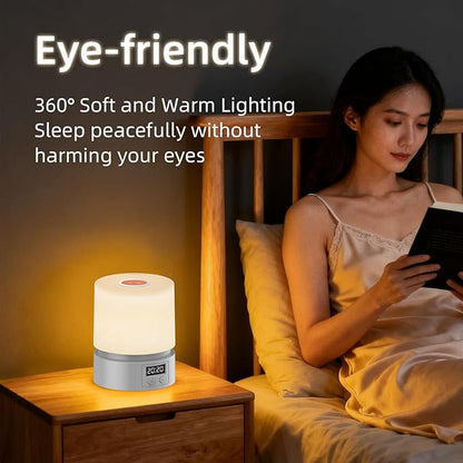 Nursery Night Light with Clock for Kids, Touch Lamp Bedside Desk Lamp, Portable Breastfeeding Night Lamp for Baby, 3 Color Stepless Dimming Up for Restaurant,Bedroom,Rechargeable (Grey)