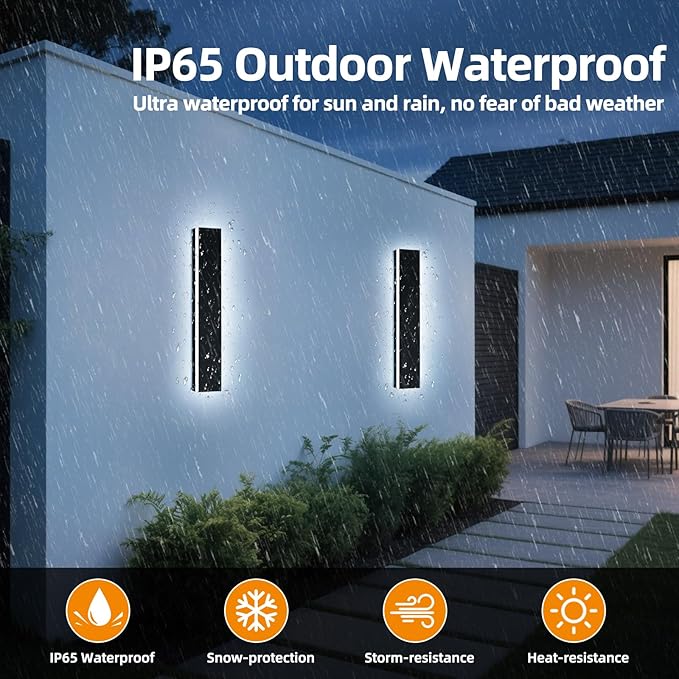 Upgrade Widened 2 Pack Outdoor Wall Light Fixture, 23.6inch Modern Long Linear LED Sconces, 3 Color 3000K/4500K/6000K, IP65 Waterproof, 24W, Exterior Lighting for House, Patio, Garage, Fence