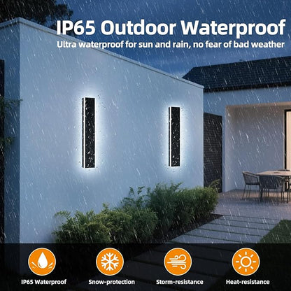 Upgrade Widened 2 Pack Outdoor Wall Light Fixture, 23.6inch Modern Long Linear LED Sconces, 3 Color 3000K/4500K/6000K, IP65 Waterproof, 24W, Exterior Lighting for House, Patio, Garage, Fence