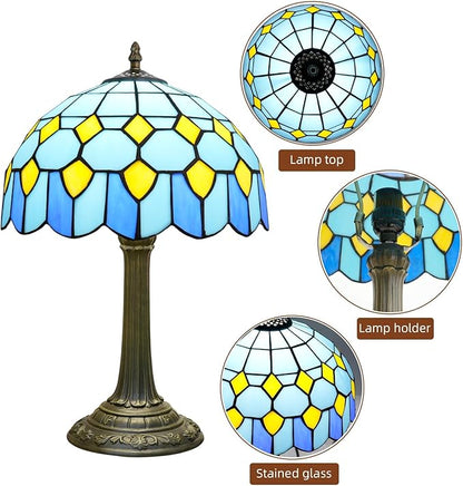 Tiffany Lamp Modern Design Blue Mediterranean Style Stained Glass Lamps Coastal Beach Theme Living Room Office Hotel Bar Kitchen Restaurant Bedroom Bedside Gift Home Decor 12X19 Inch end Table Lamp