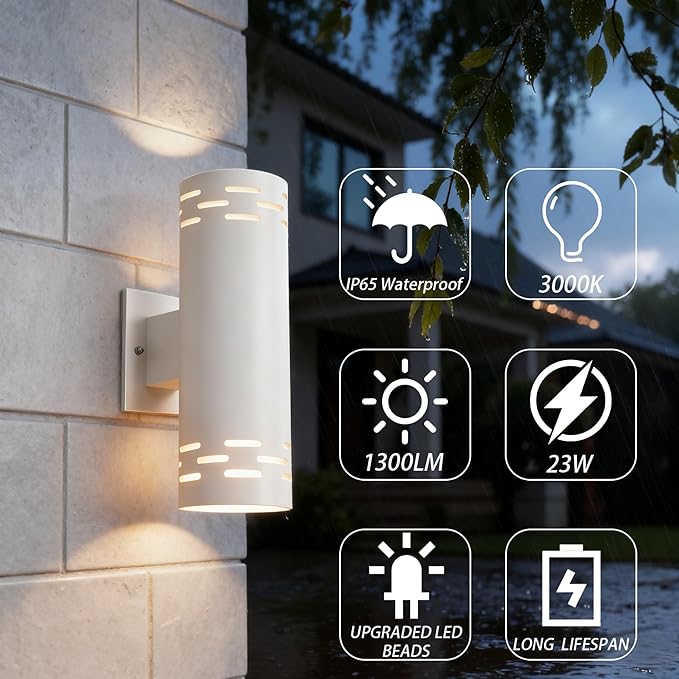 Modern Outdoor Wall Lights,Stainless Steel, 23W 3000K Integrated LED Cylinder Up Down Wall Sconce Porch Lighting IP65 Waterproof Patio Wall Light Fixture for House Porch Entryway