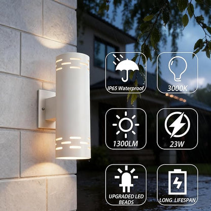 Modern Outdoor Wall Lights,Stainless Steel, 23W 3000K Integrated LED Cylinder Up Down Wall Sconce Porch Lighting IP65 Waterproof Patio Wall Light Fixture for House Porch Entryway