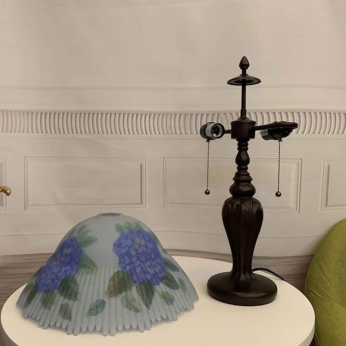 Bieye L10780 Hydrangea Flower Hand-Painted Glass Table Lamp with Metal Base, Blue, 13" W x 19" H