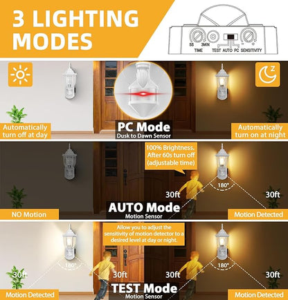 2 Pack Porch Lights with Outlet, Motion Sensor Outdoor Lights, Updated Dusk to Dawn Exterior Lighting Fixtures, Waterproof Anti-Rust Aluminum Outside Light for House Entryway Garage, White