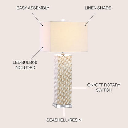 JONATHAN Y JYL1048A Daniel 30.5" Seashell/Crystal LED Table Lamp Coastal Traditional Bedside Desk Nightstand Lamp for Bedroom Living Room Office College Bookcase LED Bulb Included, Cream