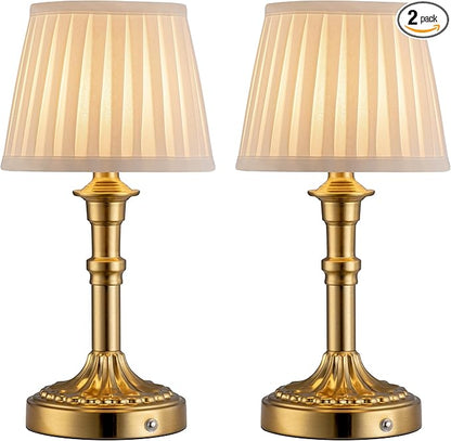 KDG Cordless Portables Table Lamp Set of 2, LED Fabric Shade Small Desk Lamps, 5000mAh Battery Powered Lighting, 2700K Stepless Dimmable Light for Living Room, Dining Room, Bedroom, Bedside (Bronze)