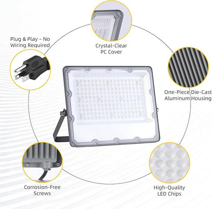 WeDo RGB LED Flood Light 150W Equivalent – 60W Plug-in Outdoor Color-Changing Spotlight with Remote, 4 Modes, 8-Level Dimming, IP65 Waterproof for Garden, Landscape, Wall Wash
