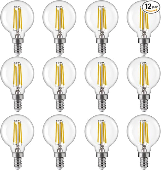 FLSNT 60W Equivalent LED Globe Candelabra Bulbs, Dimmable G16.5 LED E12 Chandelier Light Bulbs, 500LM, CRI82, 4W, AC 120V, 12 Pack, 3500K Netural White
