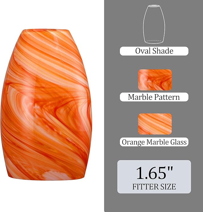 Glass Pendant Lamp Shade 4.72" Art Glass chandeliers Cover,Orange Marble Pendant Light Shade Mini Oval Light Shade Replacement Shade Only Light Fixtures for Kitchen Island pendant light