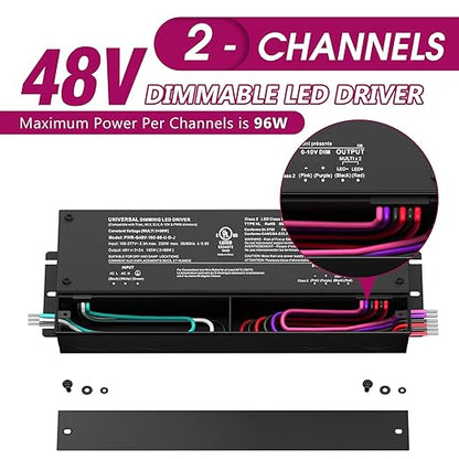 EMITEVER Dimmable LED Driver, 48V 192W 5-in-1 Dimmable Power Supply,2-Channels AC to DC Transformer for LED Light, Compatible with Lutron and Leviton Dimmer, Waterproof IP67 and UL Listed, Class 2