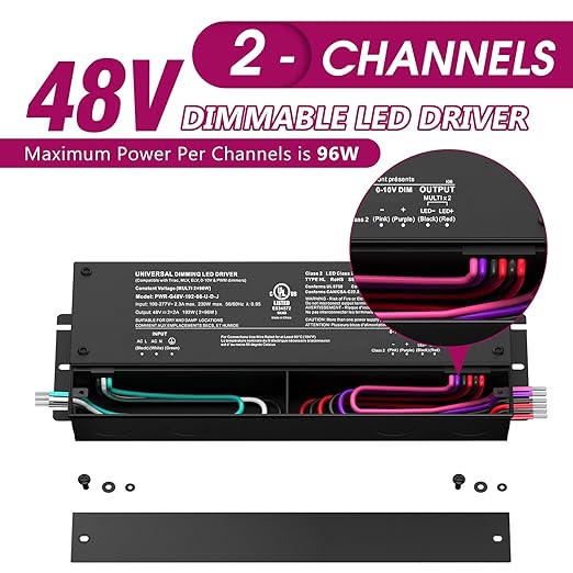 EMITEVER Dimmable LED Driver, 48V 192W 5-in-1 Dimmable Power Supply,2-Channels AC to DC Transformer for LED Light, Compatible with Lutron and Leviton Dimmer, Waterproof IP67 and UL Listed, Class 2