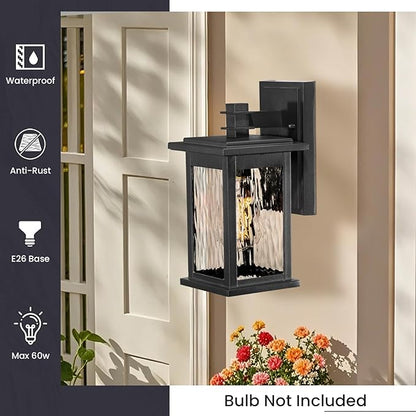 Outdoor Wall Lamps Black Outdoor Porch Lights Wall Mount Aluminum Waterproof Exterior Lighting Fixtures for House Garage Doorway 14.5 Inch Height E26 Socket