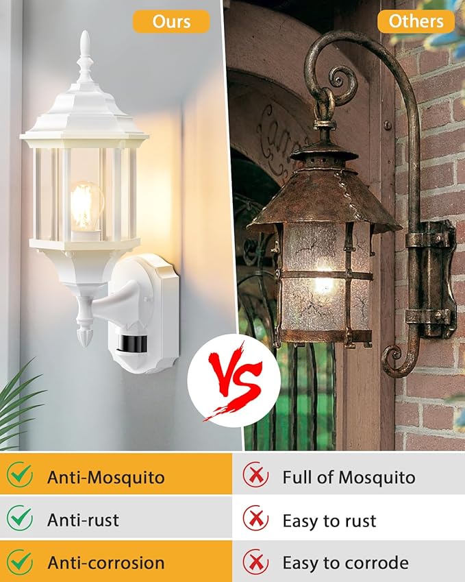 Redluck Motion Sensor Outdoor Lights, 16 inch Dusk to Dawn Outside Porch Lights, Waterproof Anti-Rust Aluminum Outdoor Wall Lights Exterior Lighting Fixtures for House, Garage, Front Door, White