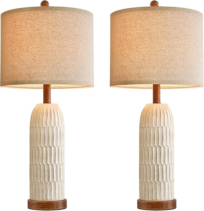 OYEARS 26.5" Table Lamps Set of 2 with USB A+C Charging Ports for Bedroom Living Room Farmhouse Bedside End Lamps Rustic Nightstand Lamps, Brown