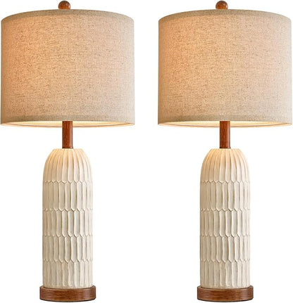 OYEARS 26.5" Table Lamps Set of 2 with USB A+C Charging Ports for Bedroom Living Room Farmhouse Bedside End Lamps Rustic Nightstand Lamps, Brown