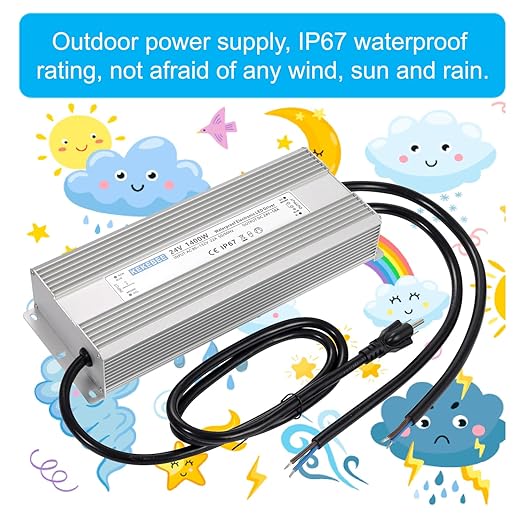 LED Driver 24V1400W Waterproof Power Supply AC90-132V to DC24V58A High Power Switching Power Supply IP67 Transformer Suitable for Indoor and Outdoor LED Lighting and Any 24V DC Equipment